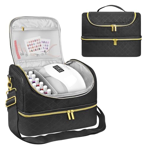 Boczif Nail Polish Carrying Case, Double-Layer Nail Polish Storage Bag- Fits Nail Dryer Lamp and 60 Bottles(15ml/0.5 fl.oz), Nail Polish Organizer bag with Dividers for Manicure Set