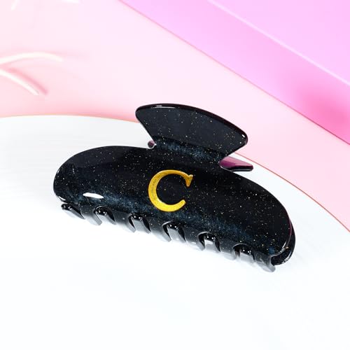 Personalized Acrylic Letter C Hair Clip - Elegant Black Claw Clip for Thick Hair