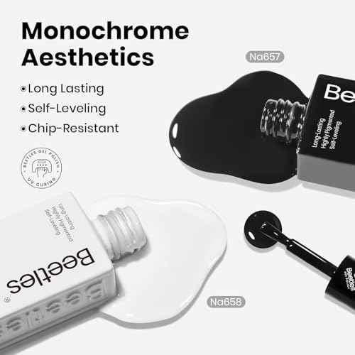 Beetles Black White Gel Nail Polish Kit - 2 Colors Hema Free Soak Off UV Gel Polish Set Same Color Same Bottle Design Manicure Salon DIY at Home for Women