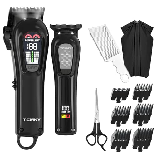 TCMKY Cordless Hair Clippers Set for Men with LCD Display, Black