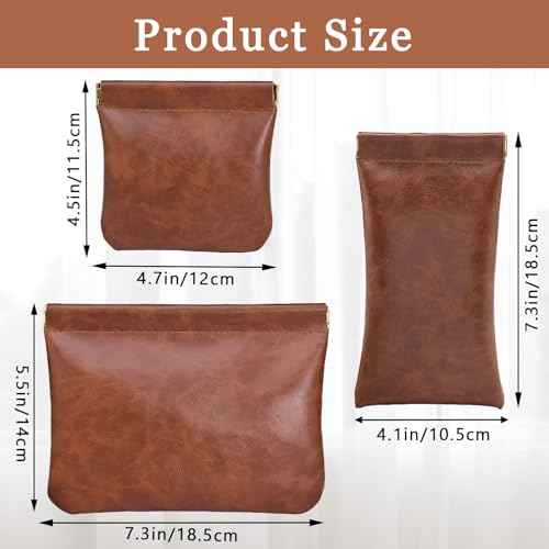 3PCS Pouchic Snap Closure Pouches, Pu Leather Small Makeup Bag for Purse Mini Cosmetic Bags for Travel Makeup Pouch Purse for Women Three Sizes Coin Purses Organizer Storage Pouch(Brown)