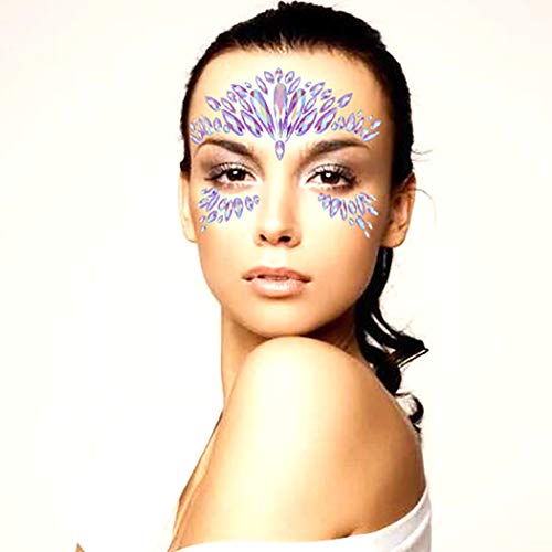 Chicque Rhinestone Face Jewels Mermaid Body Jewelry Glitter Crystal Eyes Face Gems Stone Rave Party Festival Sticker Jewels for Women and Girls 2PCS (A)