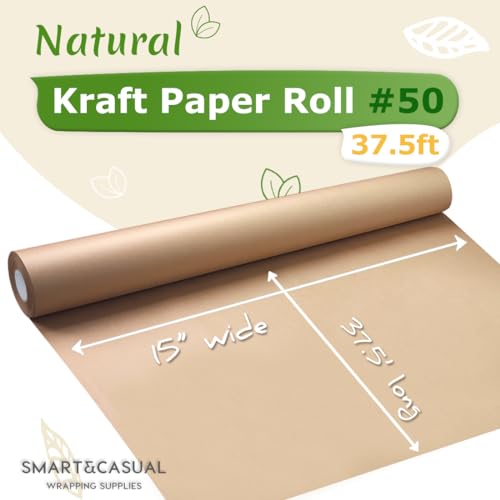 SMART&CASUAL 15" x 450" (37.5') Kraft Paper Roll for Art Craft Supplies Gift Wrapping Moving Packing Kids Painting Drawing Paint Easel Poster Chart Paper (Purple, 15"W x 450"L (37.5'))