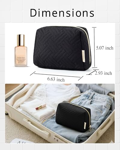 BAGSMART Large Black Travel Makeup Bag with Wide-Open Zipper & Quilted Water-Resistant Exterior