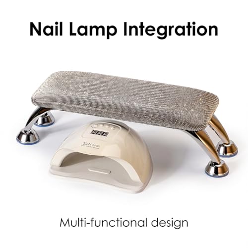 Klimonla Manicure Arm Rest for Nails Tech - Salon Grade Manicure Hand Rest with Non-Slip Mat, Durable Sparkly Fabric Stable Metal Base for Nail Techs Home Beauty Salon