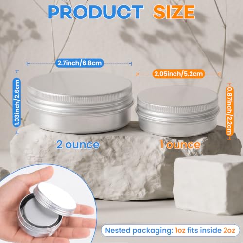 36Pack 1oz & 2oz Aluminum Tin Cans with Screw Lids — LINSIRON, 18ea 1oz + 18ea 2oz