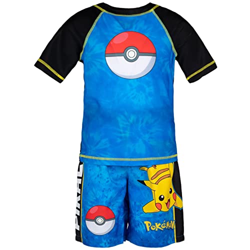 Pokemon Raglan Rash Guard and Swim Trunks UPF 50+ Outfit Set Little Kid to Adult Sizes (4 - Large)