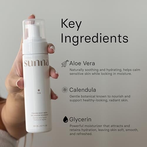 Cactus & Agave Foaming Body Wash by Sunna - Hydrating Cleanser - Packed with Antioxidants - Tan-Friendly Formula - Made in Canada - 200ml