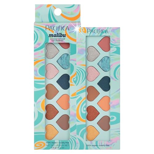 Pacifica Eyeshadow Palette ? Malibu Mineral Eyeshadow, Blendable Neutral Shades with Velvet Matte, Shimmer & Metallic, Cocoa Butter Infused, Talc-Free, Vegan & Cruelty-Free, 0.24 oz (10 Shades)