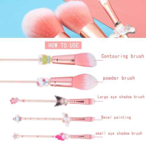Cute Anime Makeup Brushes Set,Classical Cartoon Cosmetic Brush, Blending,Face Powder,Eyeshadow Make Up Kit, Best Gift for Girl & Young Women