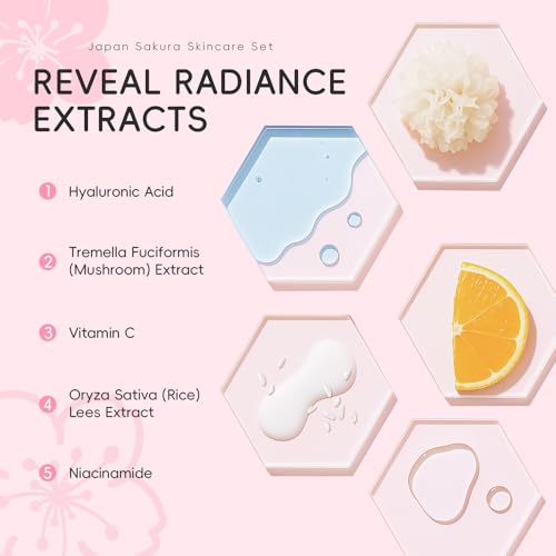 Sakura Travel Skincare Set - 60pcs Mini Kit with Cleanser, Toner & More