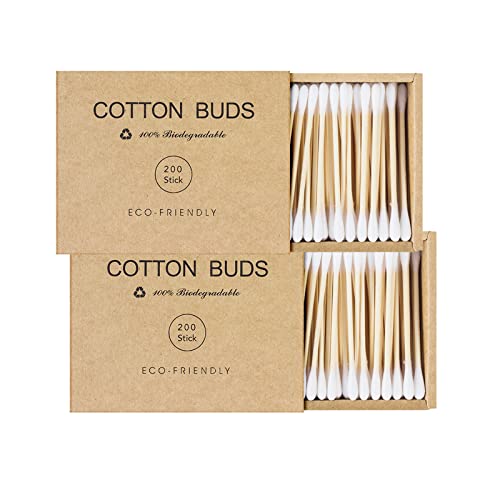 Bamboo Cotton Swabs Wooden Sticks 400 Count Eco-Friendly