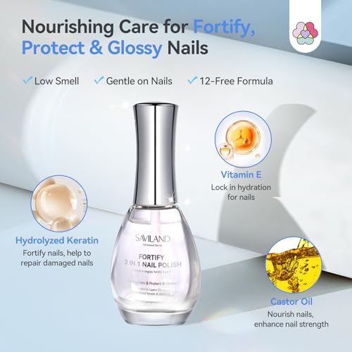 SAVILAND 3-in-1 Nail Polish Base Top Coat Strengthener 15ml