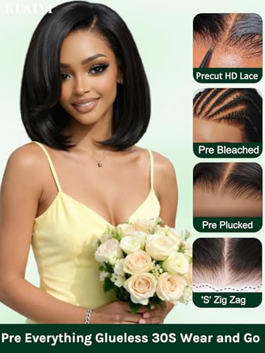 KLAIYI Layered Bob Straight Human Hair Wig 8" Glueless