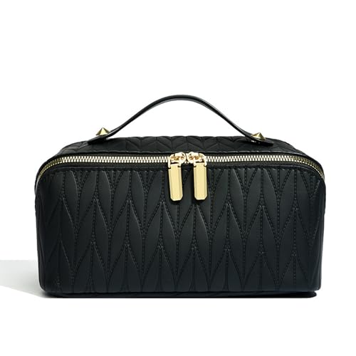 Leather Makeup Travel Bag with Dividers & Handle