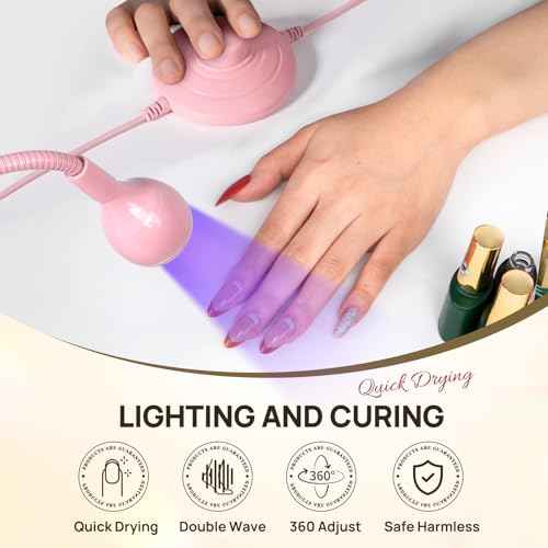 AORAEM UV LED Nail Lamp, Quick Drying UV Light for Gel Nails Foot Control LED Nail Cure Lamp, Flash Cure Light with Gooseneck and Clamp for Gel Nails, Pink