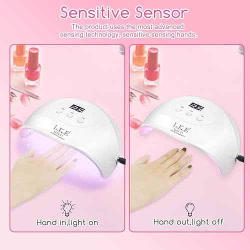 Wisdompark 72W UV LED Nail Lamp Dryer for Gel Polish with 15 Beads Curing lamp 3 Timer Settings & Auto Sensor, Professional Nail Light with LCD Touch Display