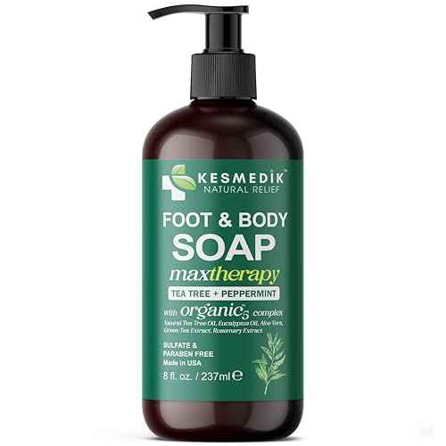 Pure Tea Tree Oil Foot & Body Soap Wash with Peppermint, Deep Cleansing & Soothing, Antibacterial Antifungal Support for Itchy Skin, Ringworm, Athlete¡¯s Foot, Scabies & Demodex, 8 fl Oz
