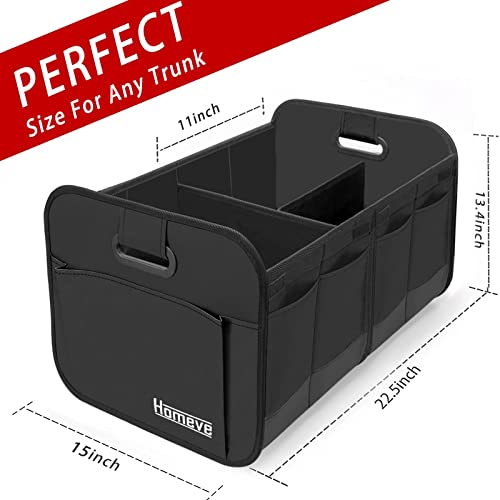 Homeve 2 Pack Trunk Organizer for Car, Reinforced Handles, Collapsible Multi-Compartment Car Organizers, Foldable and Waterproof, 600D Oxford Polyester, Suitable for Any Car, SUV, Mini-Van, Black