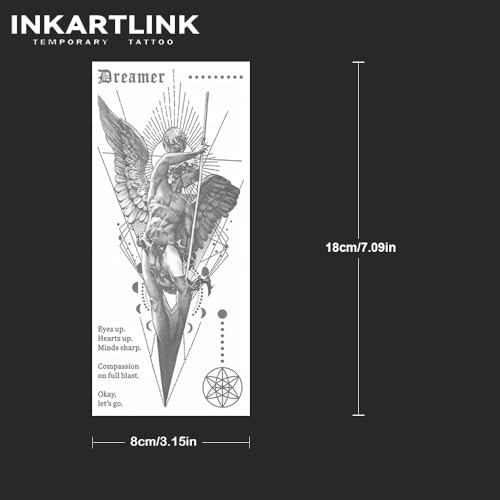 INKARTLINK Tattoo Tech, 2 Sheets Large Semi Permanent Tattoo, Adult Art Design Temporary Tattoos, Lasts 1-2 Weeks, Waterproof, Realistic Look, No Adhesive, No Reflection (religion)323