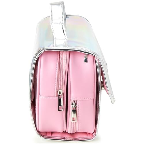 Juicy Couture Iridescent Makeup Bag Cosmetics Organizer Travel Essentials Hanging Hook Iridescent Silver Trim