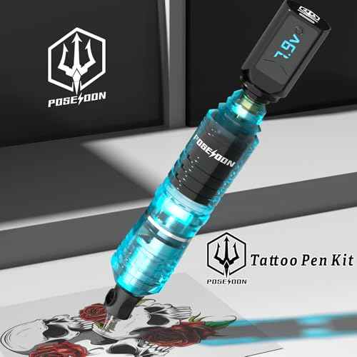 Tattoo Gun Kit POSEIDON Tattoo Kit Pen Kit with 2pcs 1500mAh Batteries Tattoo Machine Kit with 20pcs Tattoo Cartridge Needles 11pcs Tattoo Inks for Beginner