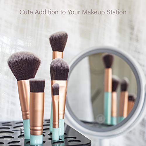 Nicole Miller Makeup Brush Collection, 5 Piece Makeup Brush Gift Set, Powder Brush, Foundation Brush, Concealer Brush, Angled Blush Brush and Contour Buffer (Green)
