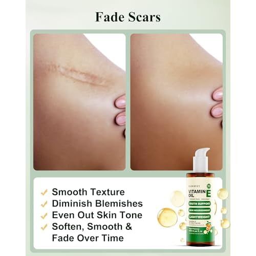 16 Floz Pure Vitamin E Oil For Scars, Organic vit e Nail Oil for Face, Skin, Body and Hair, Nourish Dry Skin, Maintain Youthful, Antioxidant, Fade Scars LIGHTWEIGHT - 500ml