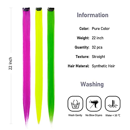 32-Pack Colored Clip-In Hair Extensions - 20 Inch Straight Synthetic