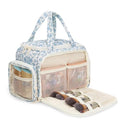 Travel Makeup Bag, Lightweight Wide-open Toiletries Bag for Women, Large Cosmetic Organizer Bag with Makeup Brushes Compartment for Travel-Sized Essentials for Trip, Camping - Blue Flower