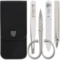 3 Swords Germany - brand quality 3 piece stainless steel INOX manicure pedicure grooming kit set for professional finger & toe nail care scissors file tweezers genuine leather case in gift box (03881)
