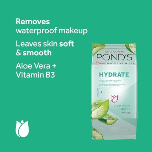 Pond's Vitamin Micellar Makeup Remover Wipes, Aloe Vera, 25 Count (Pack of 2)