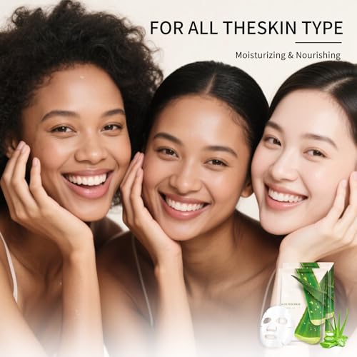 Aloe Vera Face Masks Sheet for Women,Moisturizes Facial Masks Oil Control,Hydrates, Soothes,Home Spa Facial Sheet Mask For All The Skin£¨12Pack£©