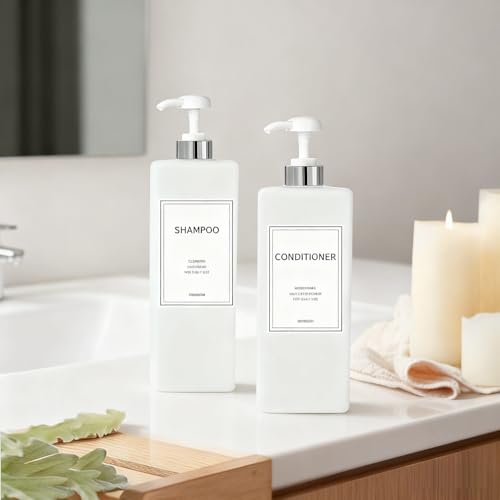 DIDROOM Silver & White Modern Refillable Shampoo & Conditioner Dispenser Set (21 oz, Pack of 3)