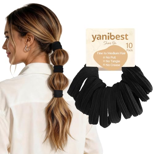 YANIBEST No Damage Soft Hair Ties - Seamless Nylon Ponytail Holders, 10 Pack