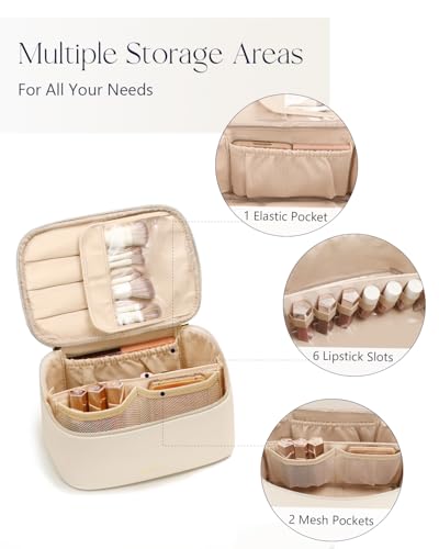 Prite Large Makeup Bag Travel Cosmetic Case with Brush Holder