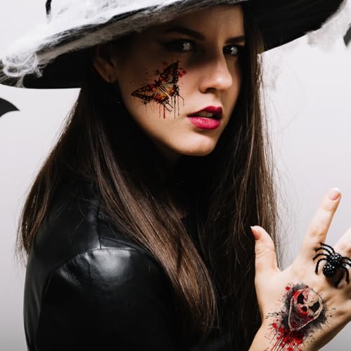 12-Sheet Halloween-Themed Temporary Tattoo Stickers ? Scary Fake Tattoos for Halloween, Cosplay, and Festivals ? Perfect for Kids and Adults