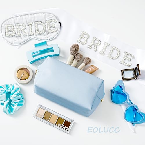 Bridesmaid Proposal Gifts Letter Cosmetic makeup bag bulk for Wedding Party Favors Bachelorette party decorations Makeup Pouch Birthday Toiletry Organizer Bag Makeup Case Gift (8Bluewhite)