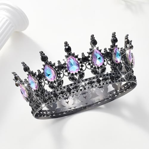 Black Moonlight Purple Rhinestone Wedding Crown for Women