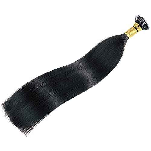 Jiameisi I Tip Hair Extensions Real Human Hair, 16inch 80g I-Tip Hair Extensions for Women Cold Fusion Extensions Itip Straight Remy Human Hair 0.8G/S #1 Dark Black