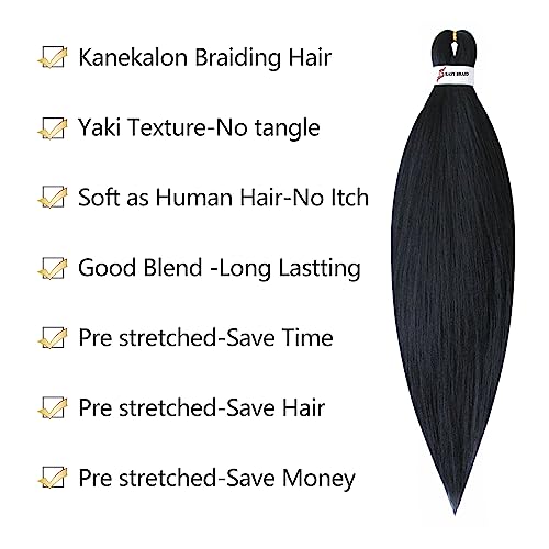 26 inch 3Packs (9.51 OZ.) Pre-Stretched Braiding Hair Easy Braid Professional Itch Free Synthetic Fiber Easy Braid Crochet Hair Hot Water Setting Professional Soft Yaki Texture (26 inch, 1B)