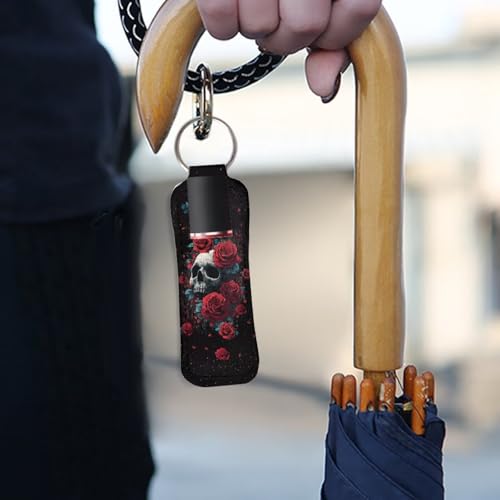 Rose Skeleton Chapstick Holder Keychain with Metal Ring