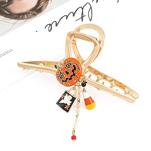 Halloween Hair Clips Pumpkin Bracelet Set - Elegance Tassels Hair Claw Clips for Women Girls Sweet Festival Jewelry Suitable Thick Hair Thin Hair