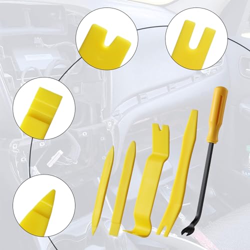 LivTee 5 pcs Auto Trim Removal Tool Kit, No Scratch Plastic Pry Tool Kit - Interior Door Panel Clip Fastener Removal Set for Vehicle Dash Radio Audio Installer (Yellow)