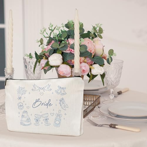 Bride Makeup Bag - Blue Wedding Cosmetic Pouch