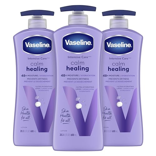 Vaseline Intensive Care Calm Healing Body Lotion 3 count for Dry Skin Made with Ultra-Hydrating Lipids and Lavender Extract to Heal and Restore Dry Skin 20.3 oz