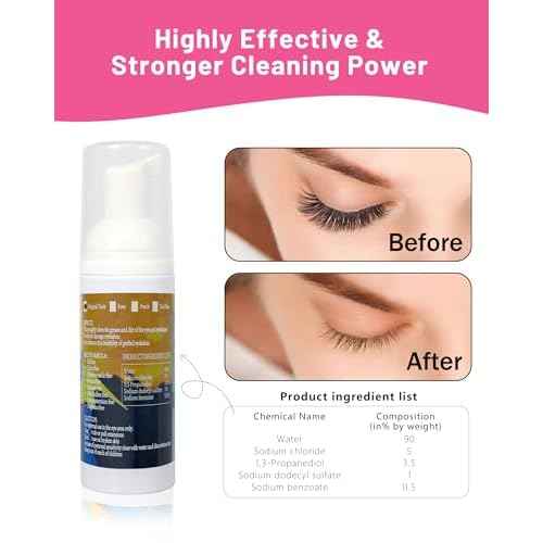 Buqikma Lash Shampoo - 60ML Lash Cleanser with Fan Brush, Rinse Bottle and 50 Pcs Mascara Brush, Rich Foam Wash for Eyelash Extensions at Home (Pink)