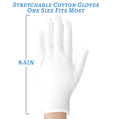 White Cotton Gloves for Dry Hands & Overnight Moisturizing (30 Pcs)