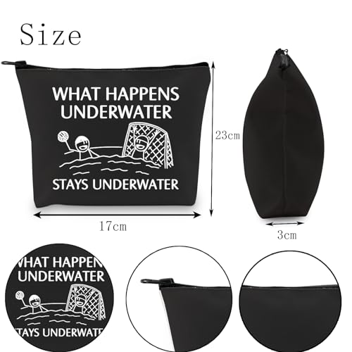 POFULL Water Polo Gifts Water Polo Player Gift What Happens Underwater Stays Underwater Cosmetic Bag (Stays Underwater black bag)