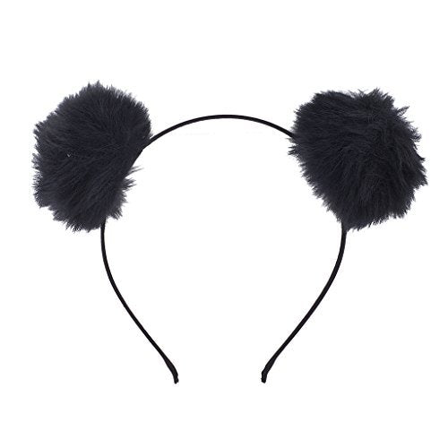 Lux Accessories Blush Faux Fur Pom Pom Ball Cat Ear Panda Costume Puff Headband